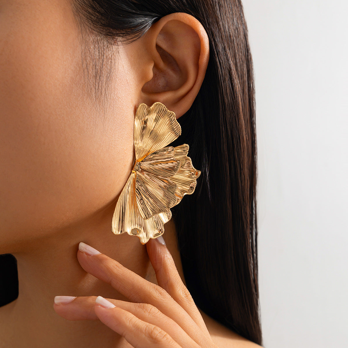 Ginkgo Leaf Metal Glossy Textured Earrings