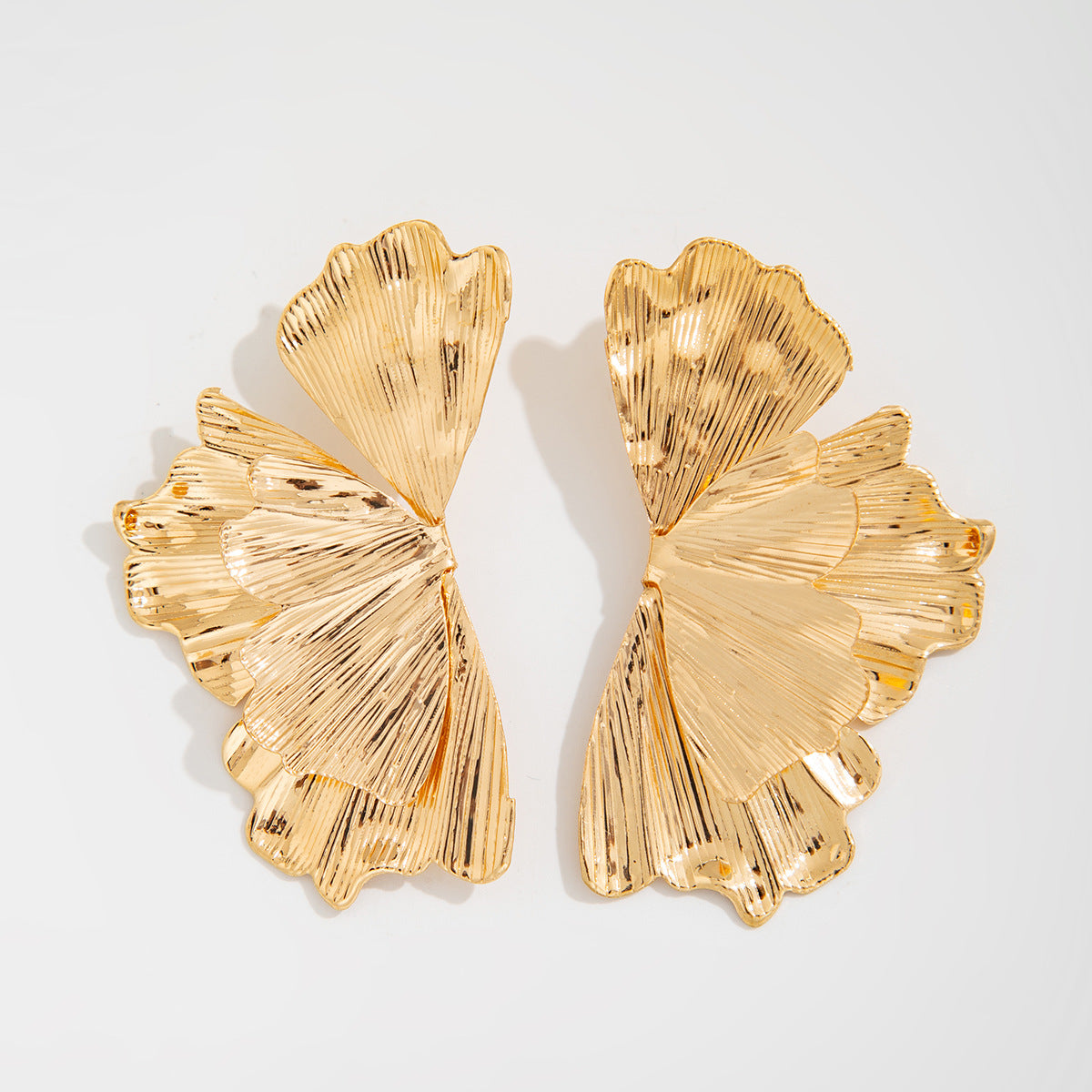 Ginkgo Leaf Metal Glossy Textured Earrings