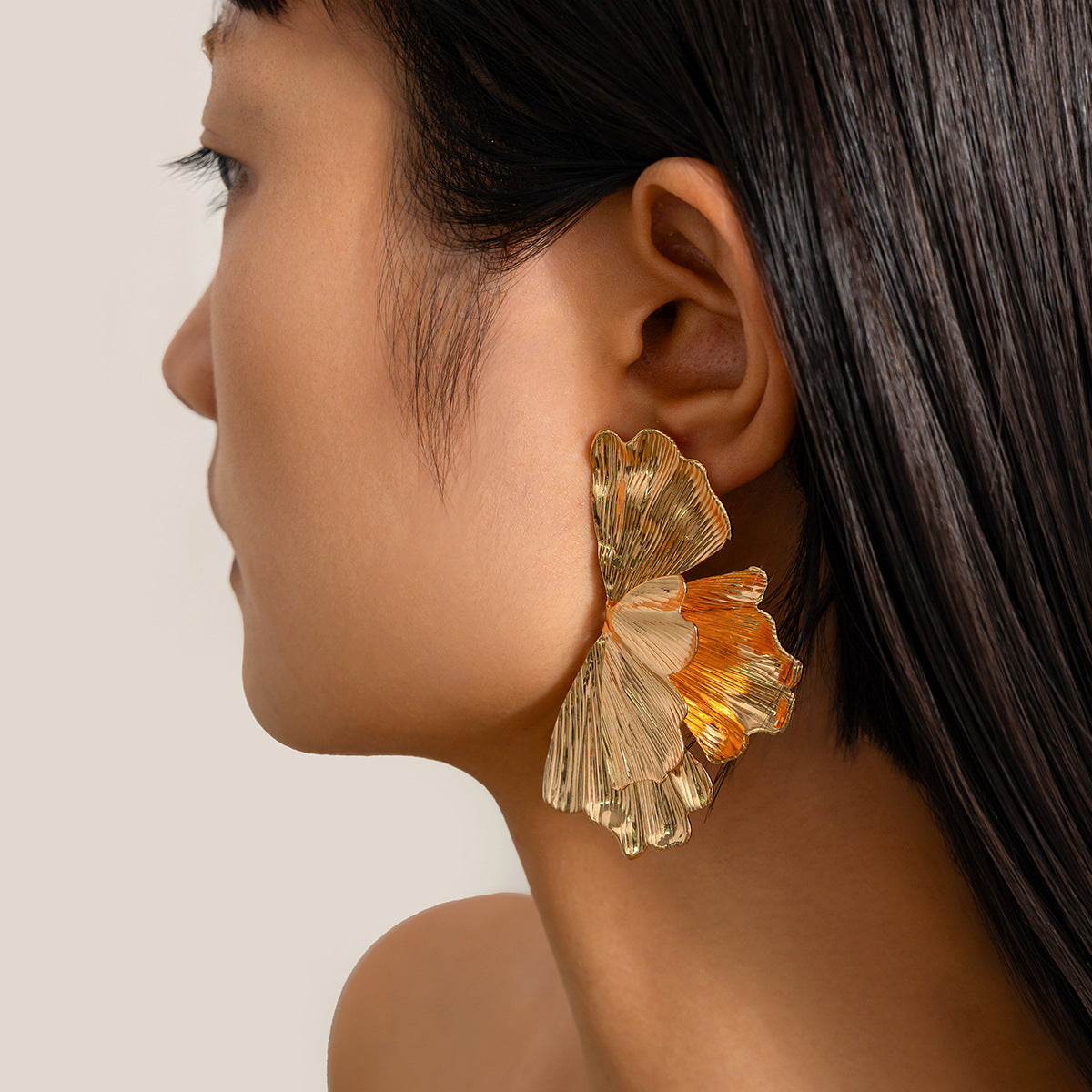 Ginkgo Leaf Metal Glossy Textured Earrings