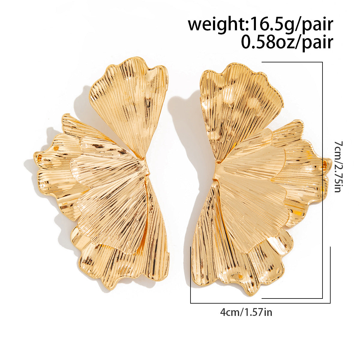 Ginkgo Leaf Metal Glossy Textured Earrings