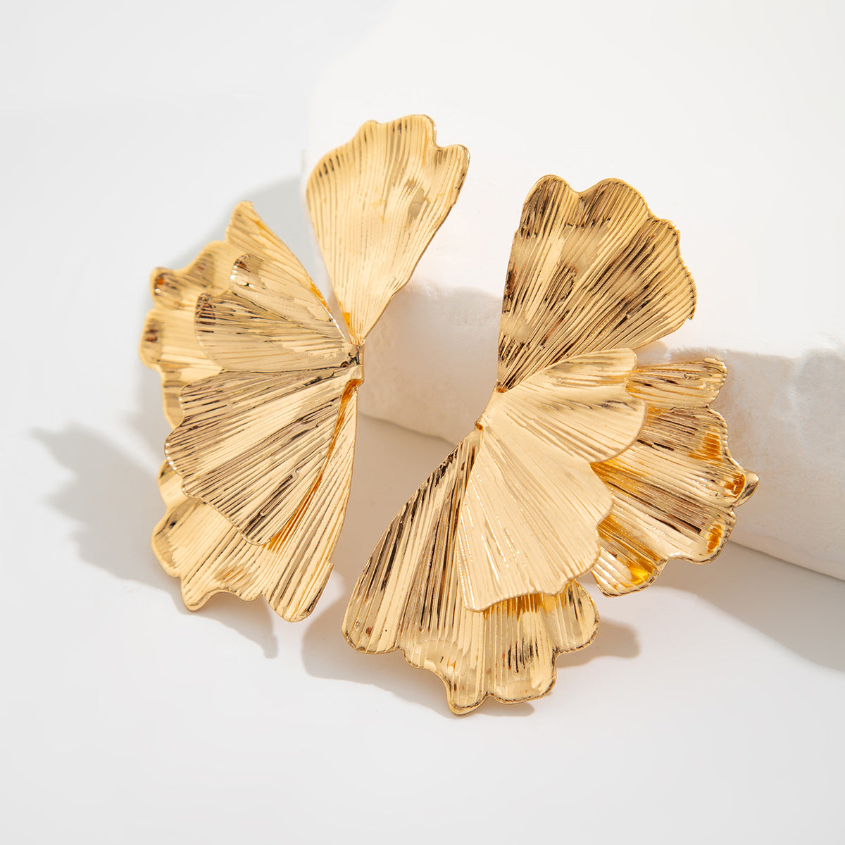 Ginkgo Leaf Metal Glossy Textured Earrings