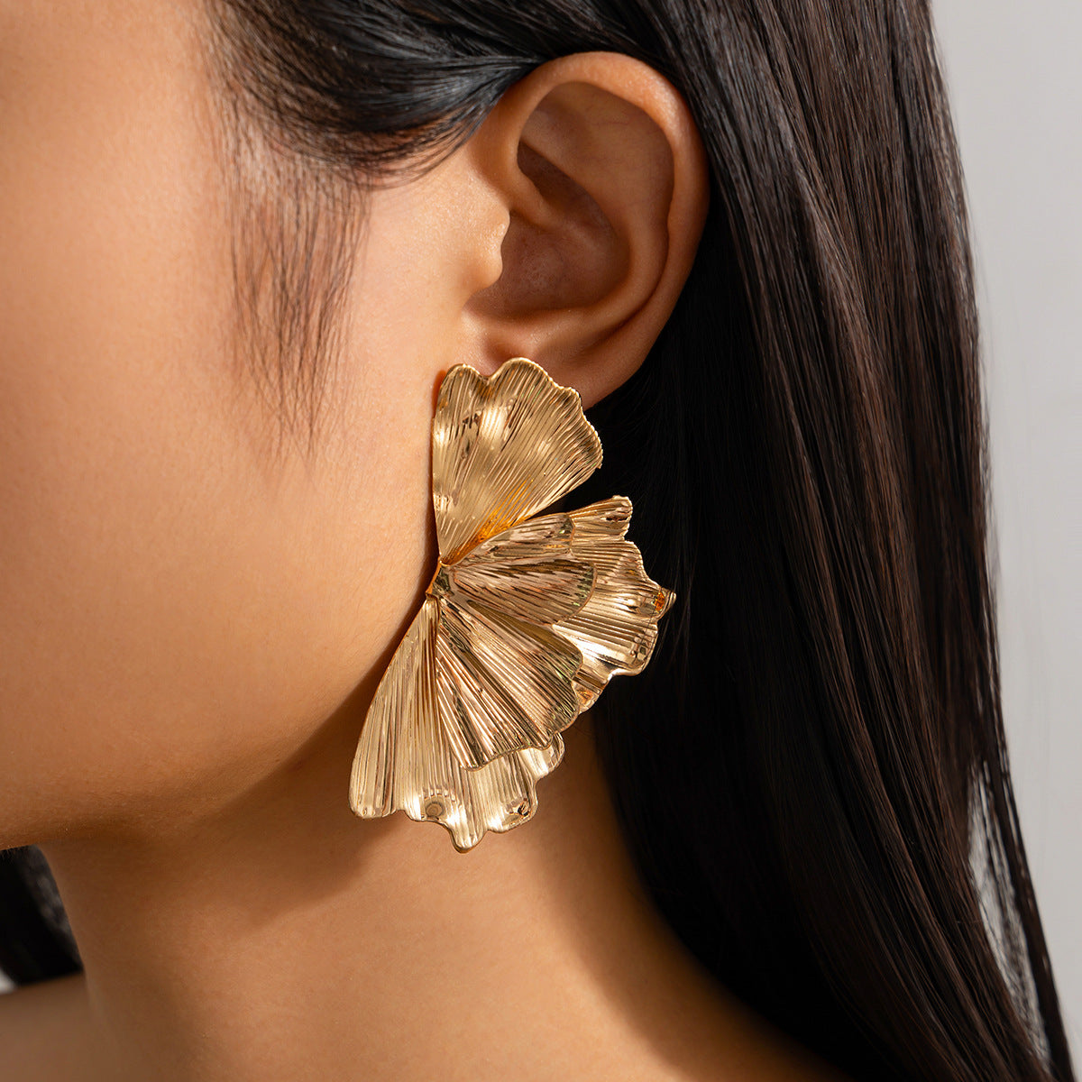 Ginkgo Leaf Metal Glossy Textured Earrings