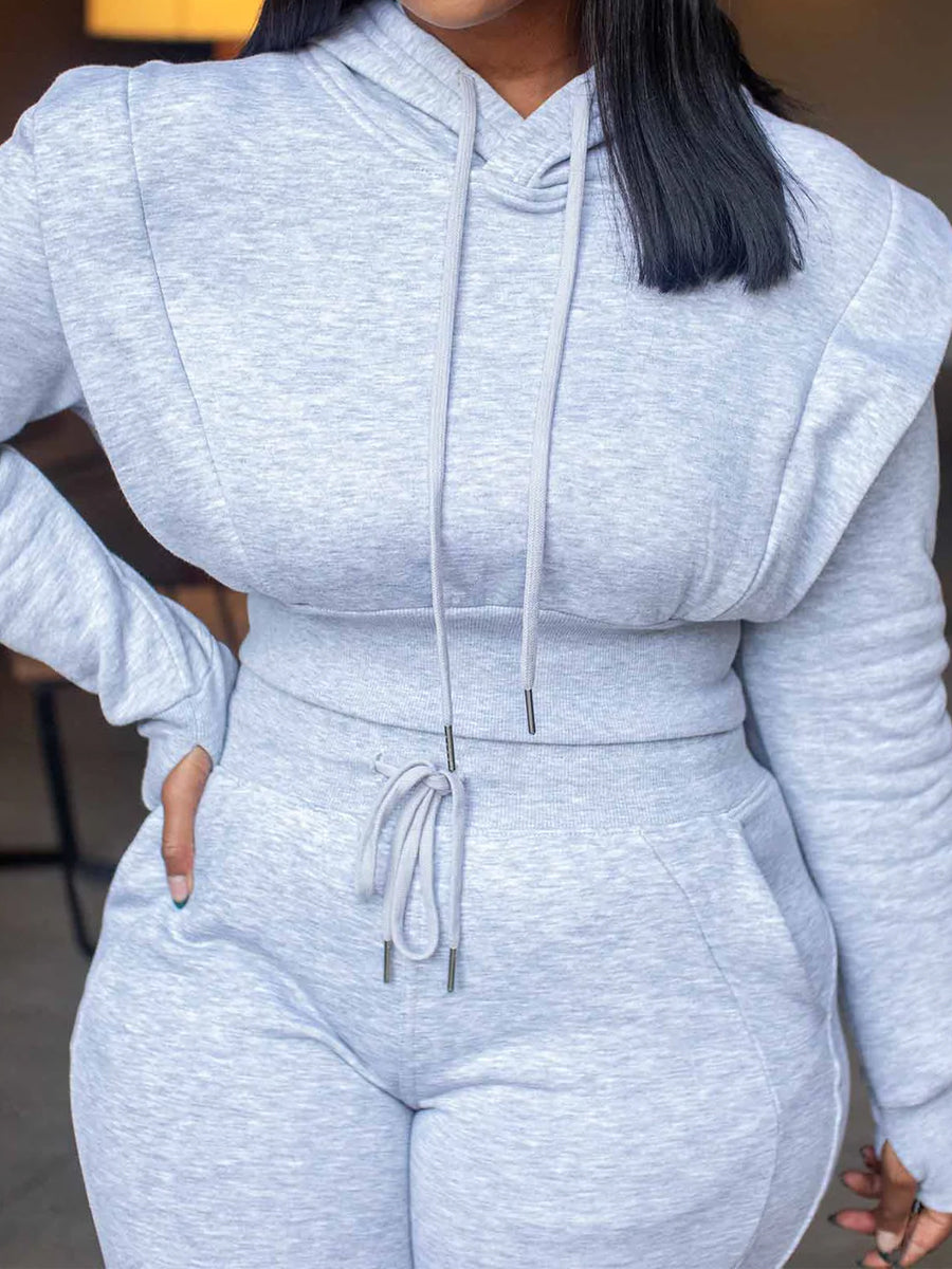 Drawstring Hooded Long-sleeved Sweatshirt With Wide-leg Pants Suit