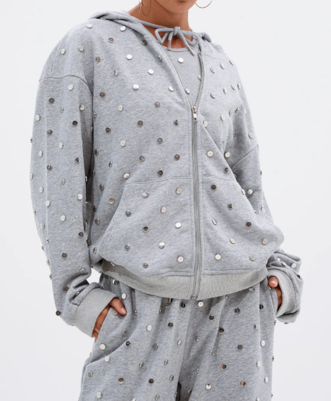 Popping Off Zip Up Sweatshirt And Wide Leg Jogger