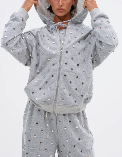 Popping Off Zip Up Sweatshirt And Wide Leg Jogger