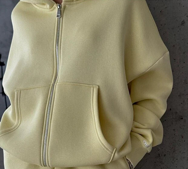 Hooded Solid Color Zipper Suit