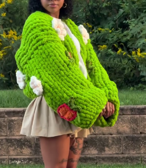 Handmade 3D Crochet Cardigan Sweater