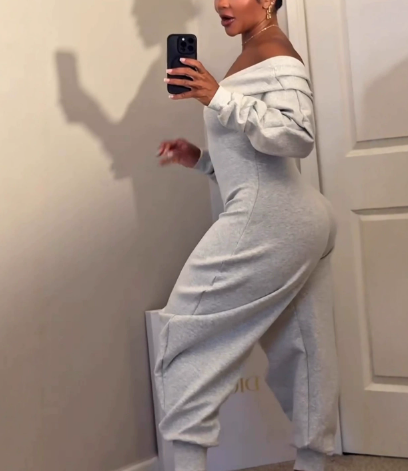 Deep V Neck Long Sleeve Jumpsuit