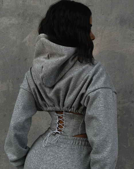 Casual Herringbone Waist Short Sweatshirt Suit