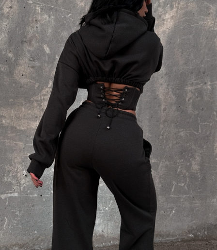 Casual Herringbone Waist Short Sweatshirt Suit