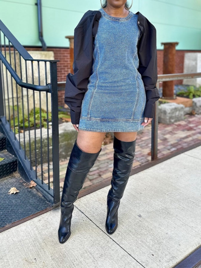 Detachable Sleeves Denim Dress