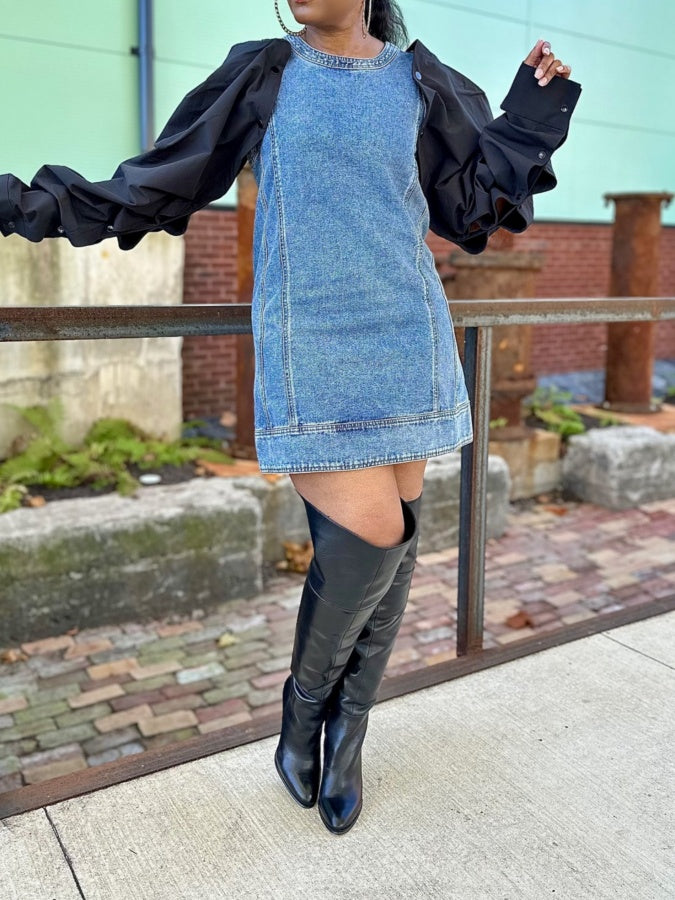 Detachable Sleeves Denim Dress