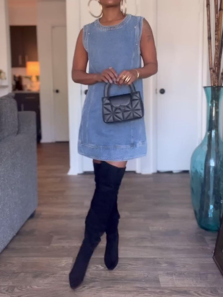 Detachable Sleeves Denim Dress