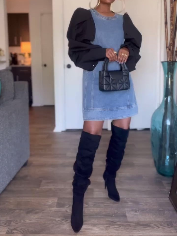 Detachable Sleeves Denim Dress