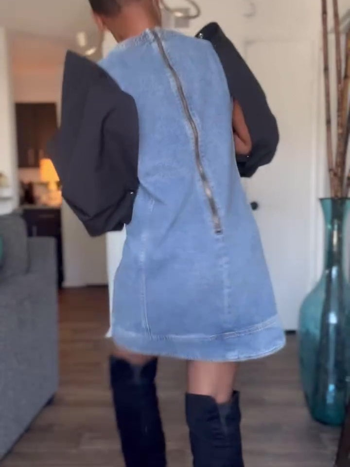 Detachable Sleeves Denim Dress
