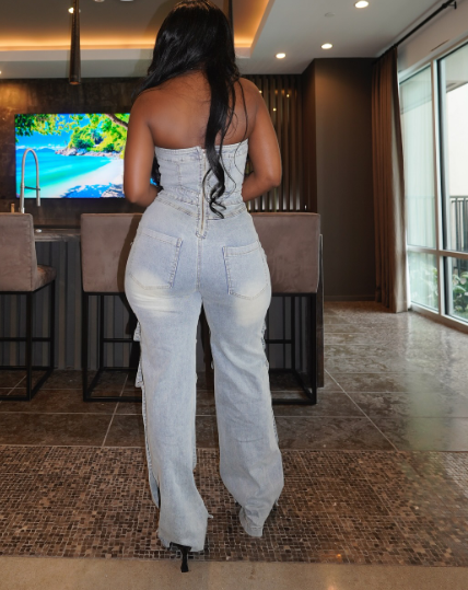 Multi-pocket Off-the-shoulder Denim Jumpsuit