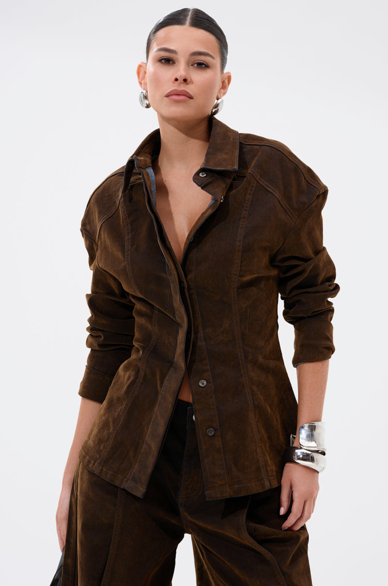 Fall Velvet Denim Button Down And Short Set