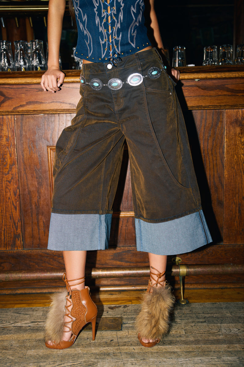 Fall Velvet Denim Button Down And Short Set