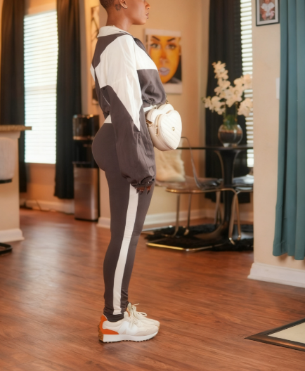 Contrast Color Patchwork Tights Sports Suit