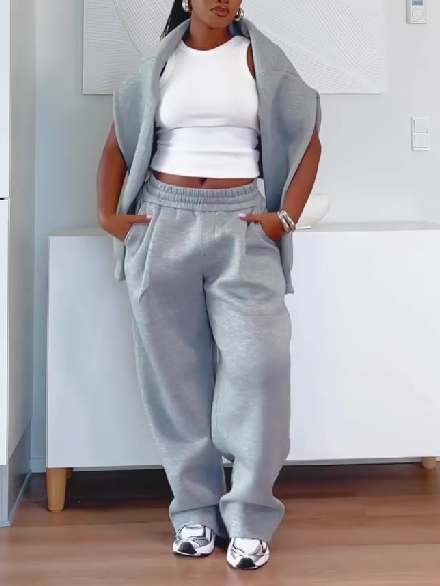 Stand Collar Zipper Sweatshirt And Sweatpants Set