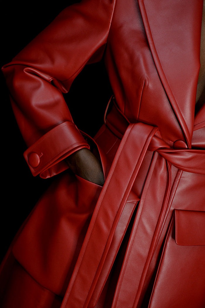 Faux Leather Trench Coat