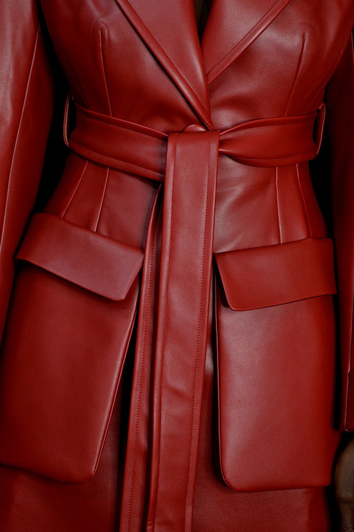 Faux Leather Trench Coat
