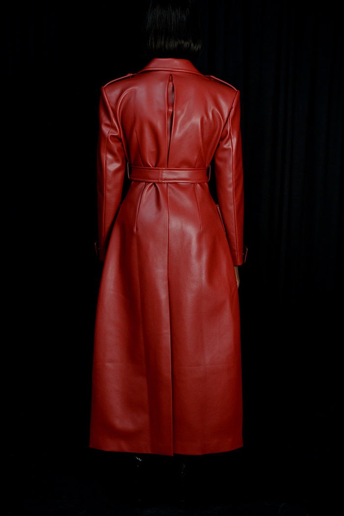 Faux Leather Trench Coat