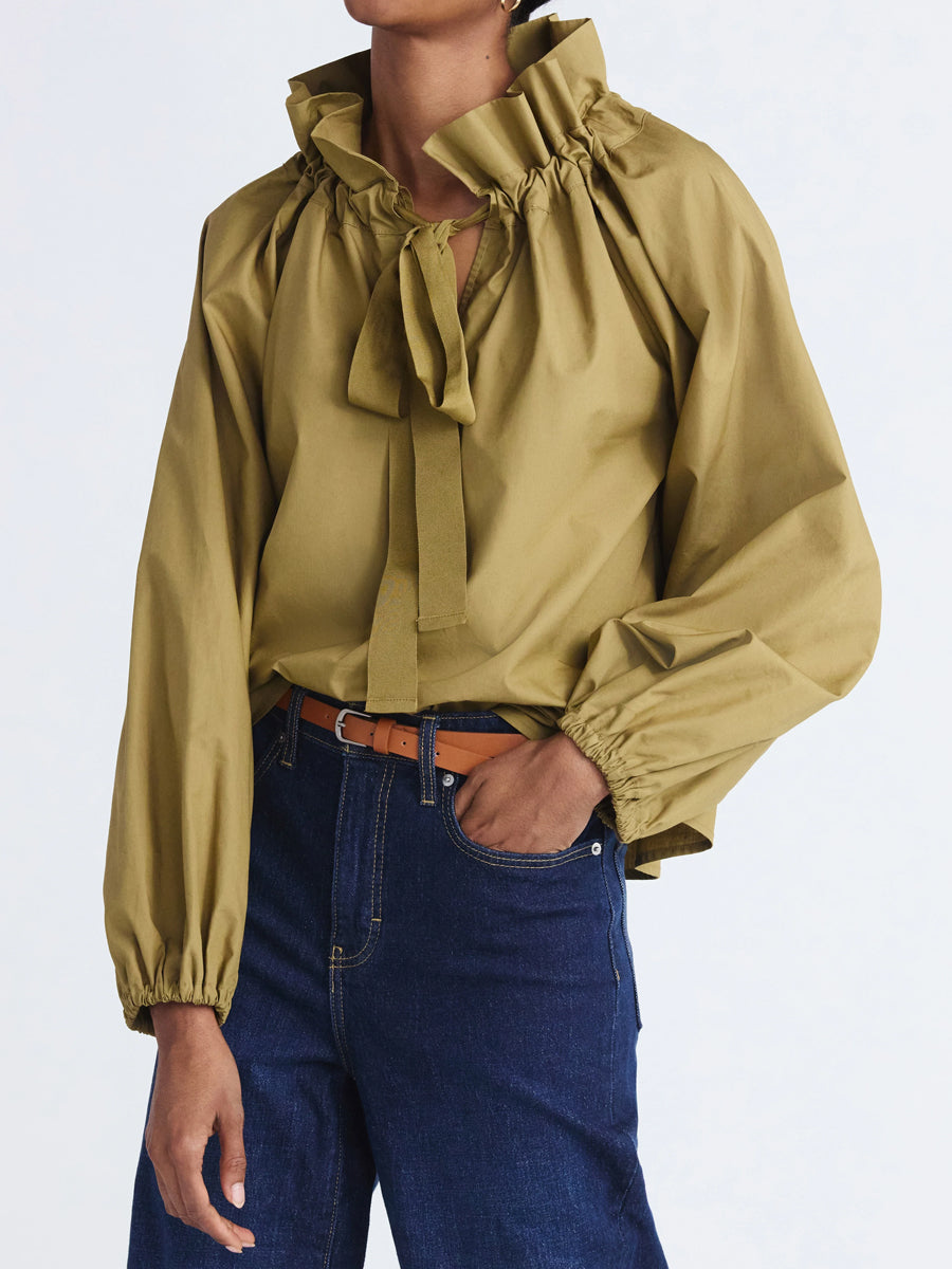 Ruffle Collar Lantern Sleeve Shirt