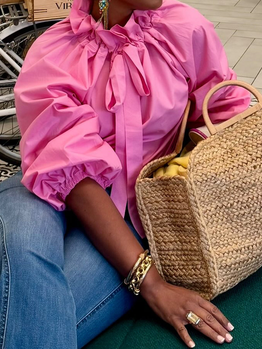 Ruffle Collar Lantern Sleeve Shirt
