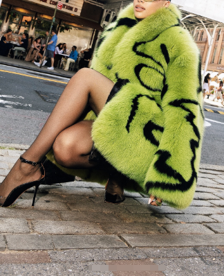 Pattern Faux Fur Long Sleeve Front Opened Jacket