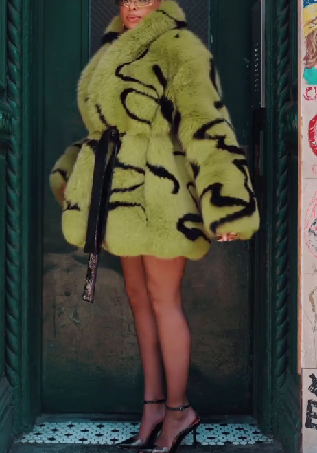 Pattern Faux Fur Long Sleeve Front Opened Jacket