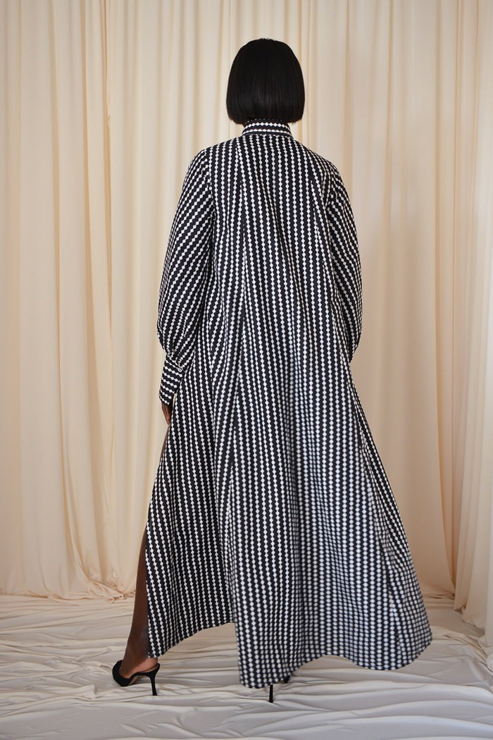 Diamond Stripe Flared Maxi Shirt Dress