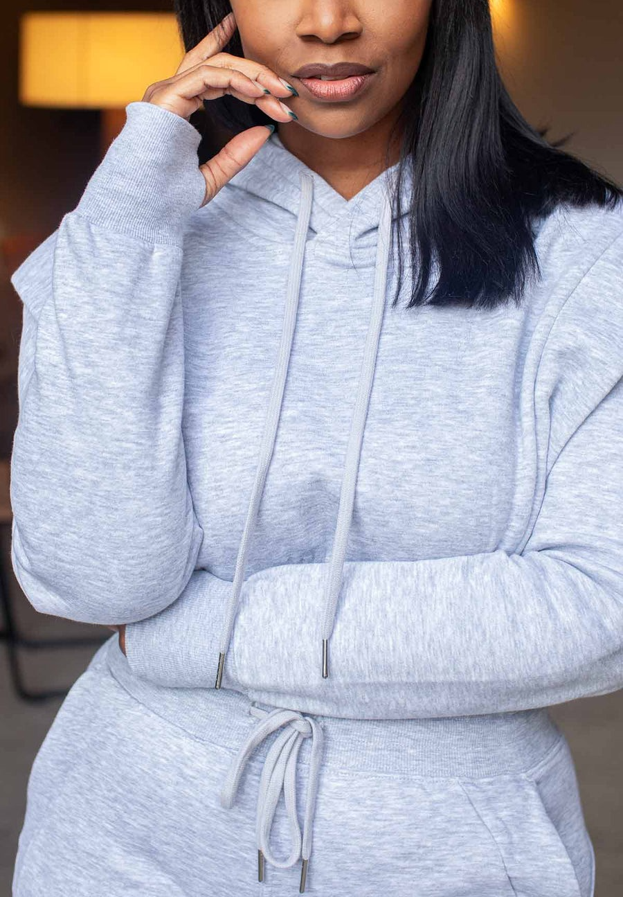 Drawstring Hooded Long-sleeved Sweatshirt With Wide-leg Pants Suit