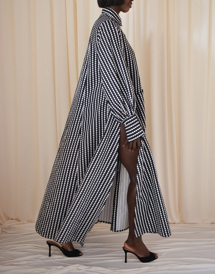 Diamond Stripe Flared Maxi Shirt Dress