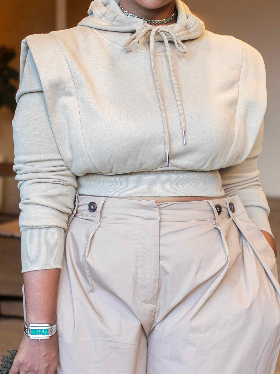 Drawstring Hooded Long-sleeved Sweatshirt With Wide-leg Pants Suit