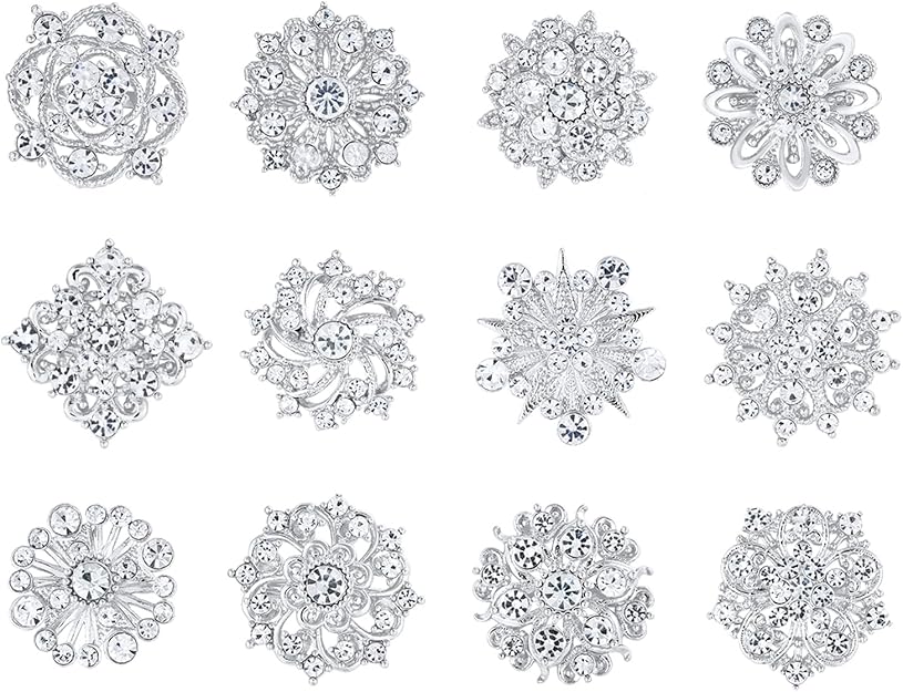 Crystal Rhinestone Flower Brooch Pins Set