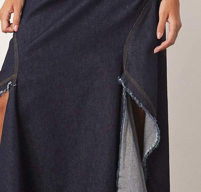 Off-shoulder Side Slit Denim Maxi Dress