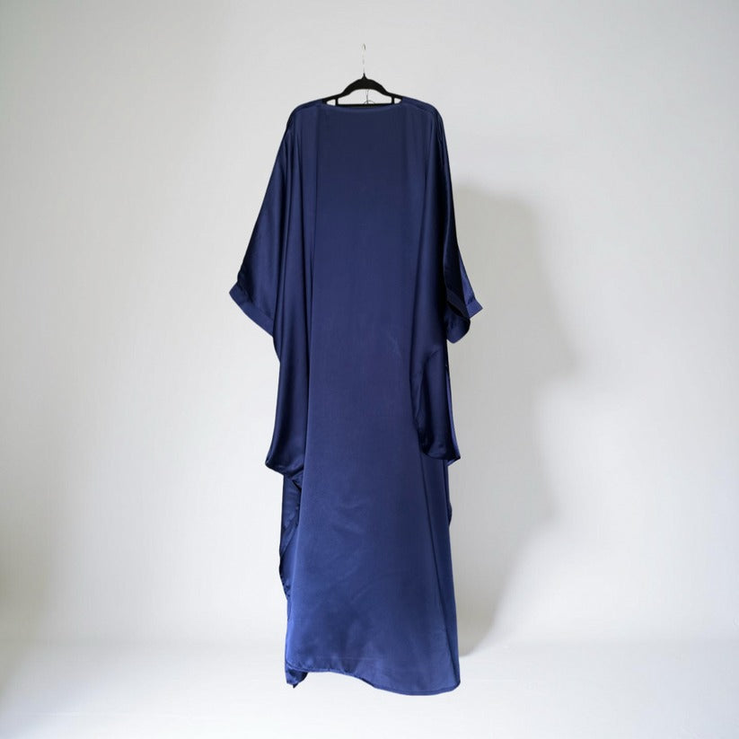 Loose V-neck Batwing Sleeve Shiny Silky Satin Dress