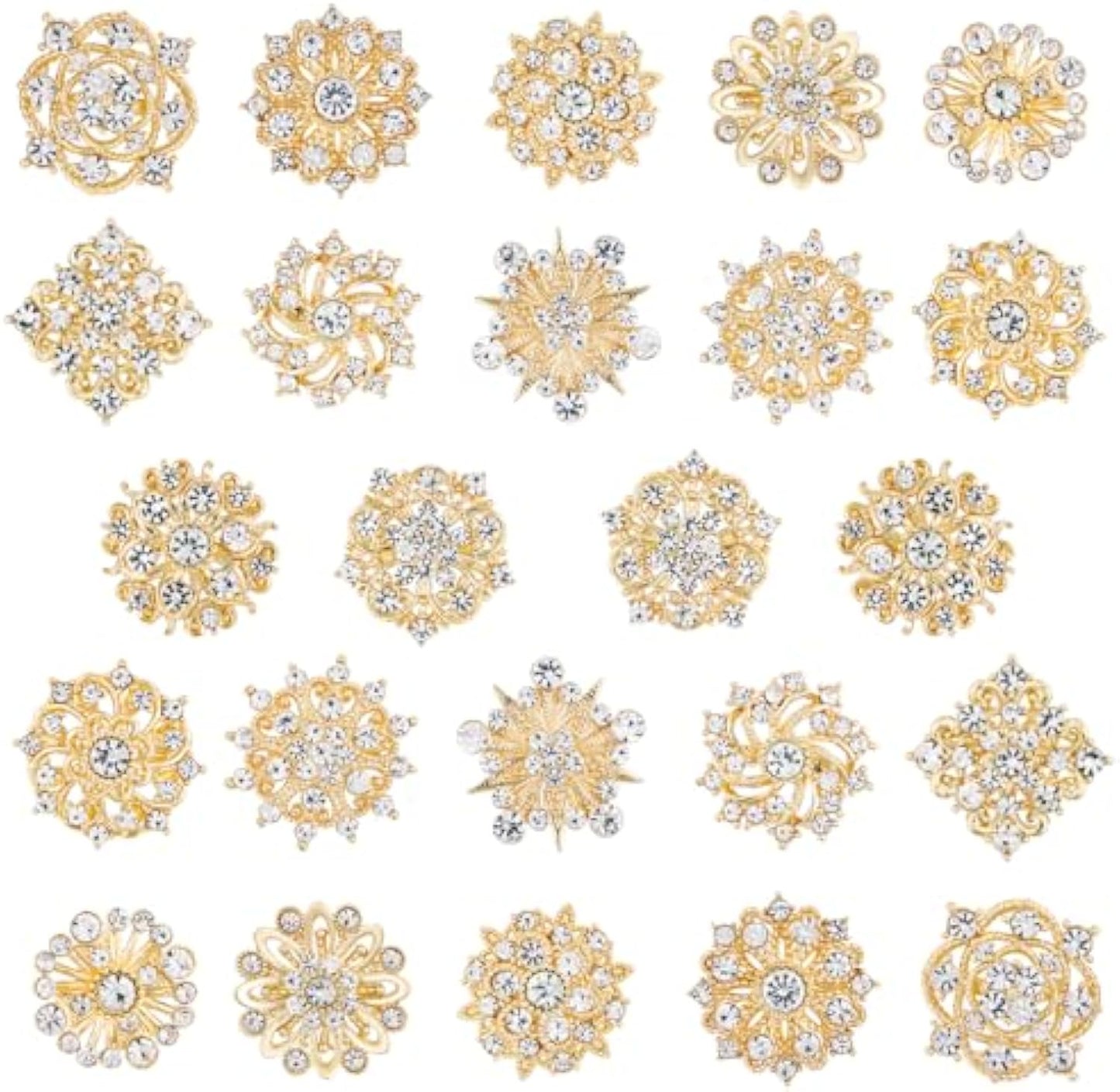Crystal Rhinestone Flower Brooch Pins Set