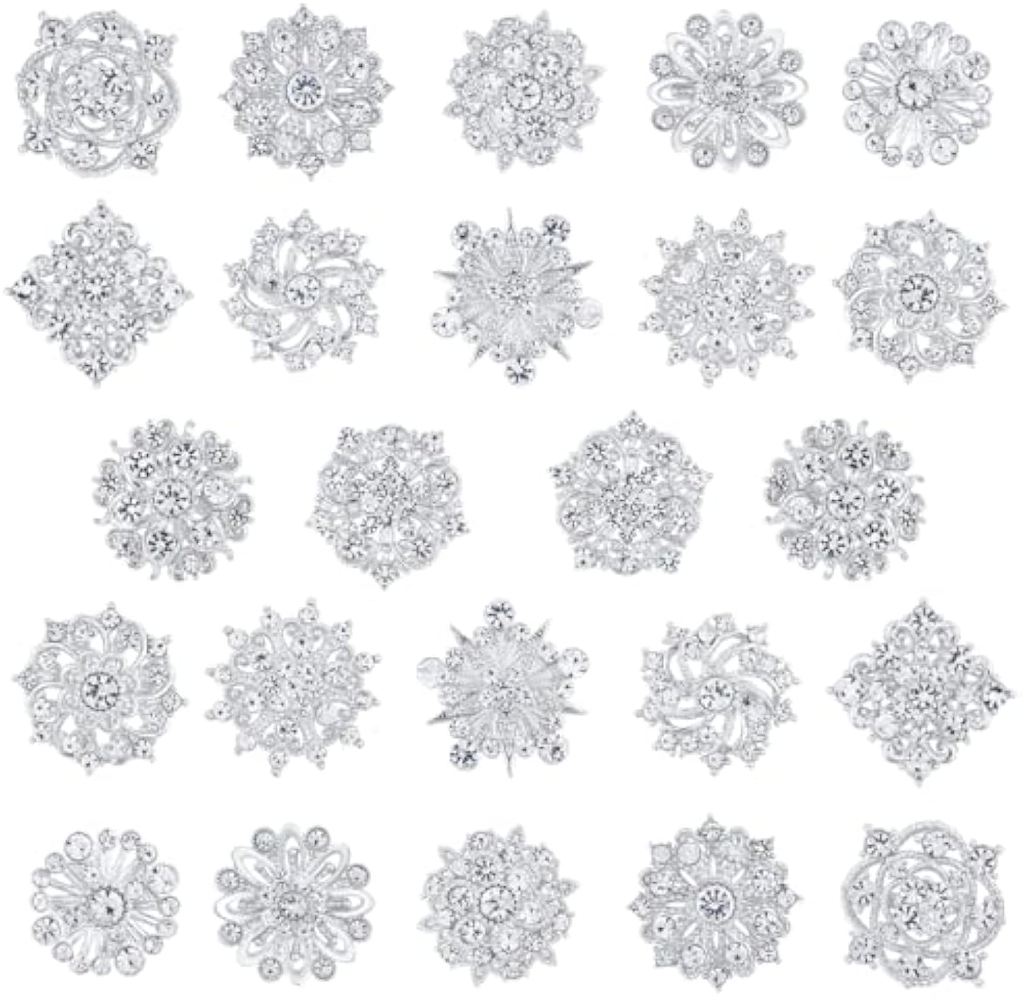 Crystal Rhinestone Flower Brooch Pins Set
