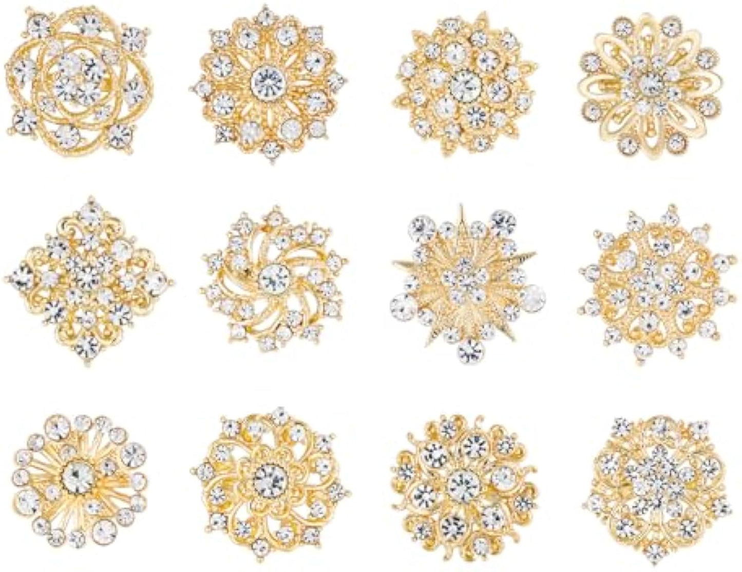 Crystal Rhinestone Flower Brooch Pins Set