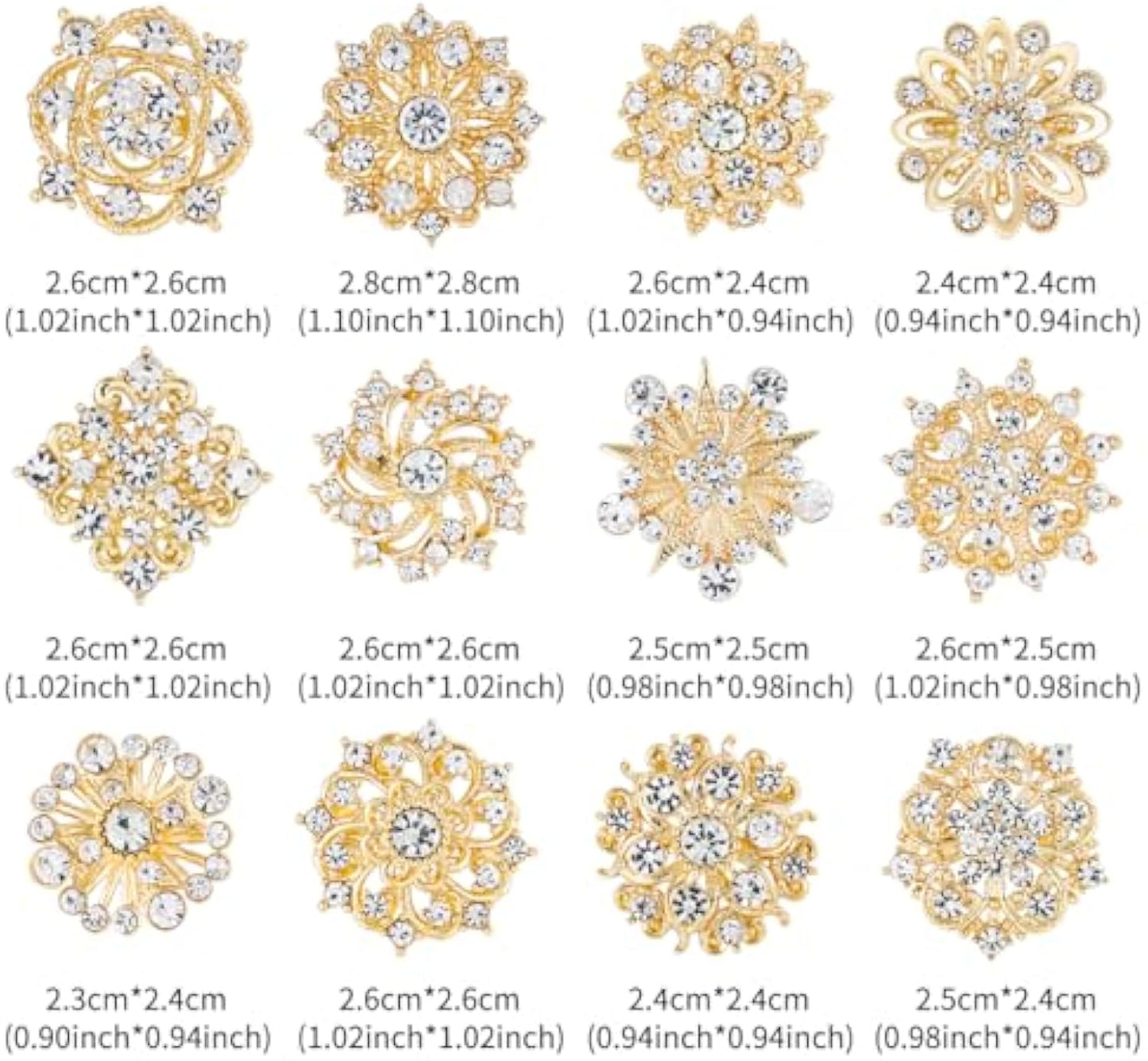 Crystal Rhinestone Flower Brooch Pins Set
