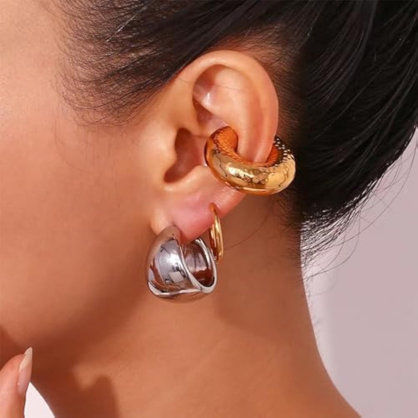 4 Pairs Chunky Gold Ear Cuff Earrings