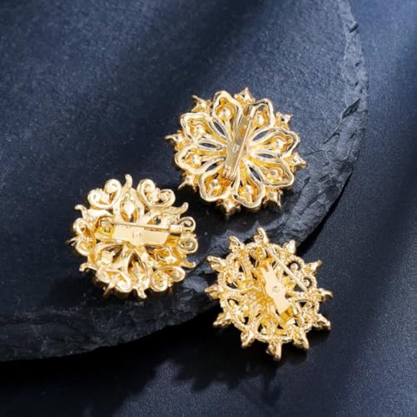 Crystal Rhinestone Flower Brooch Pins Set