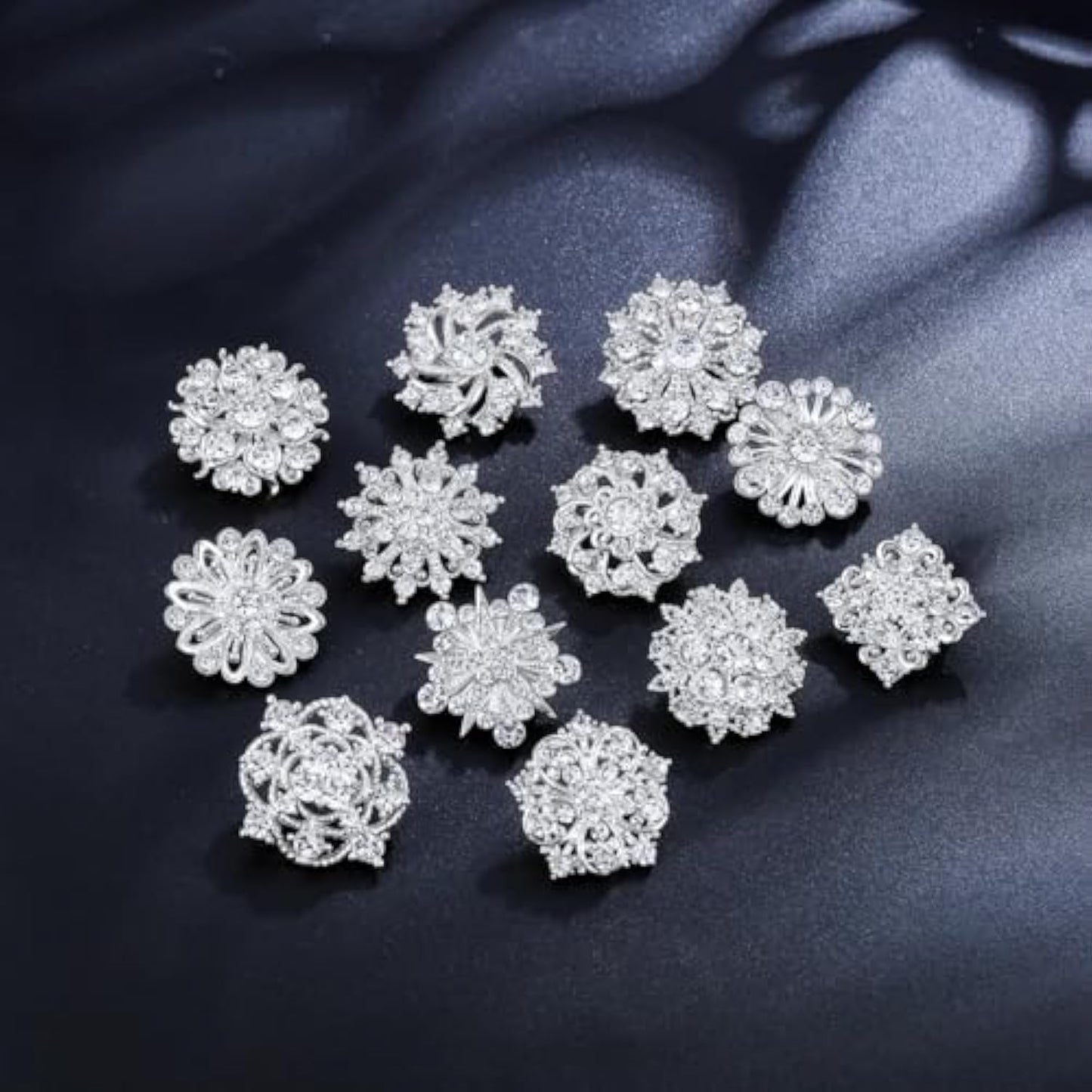 Crystal Rhinestone Flower Brooch Pins Set