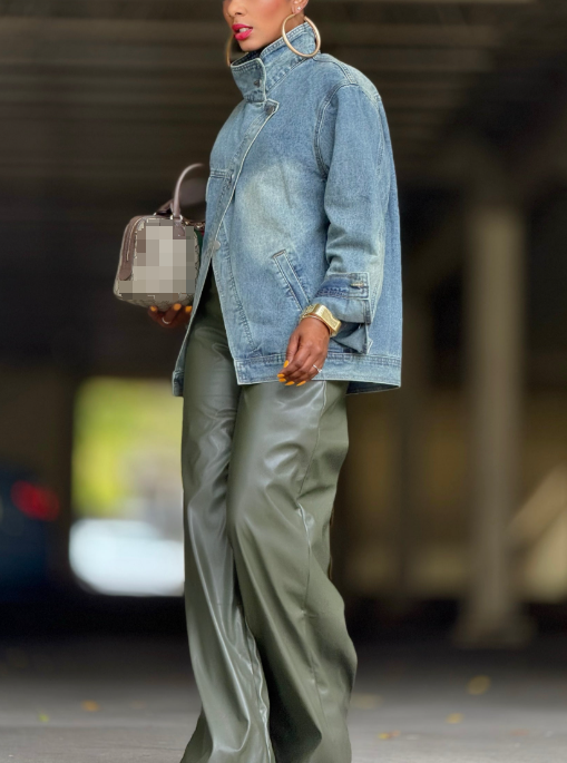 Irregular Slant Button Denim Jacket