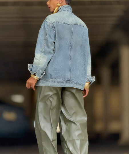 Irregular Slant Button Denim Jacket