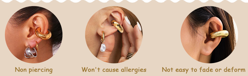 4 Pairs Chunky Gold Ear Cuff Earrings