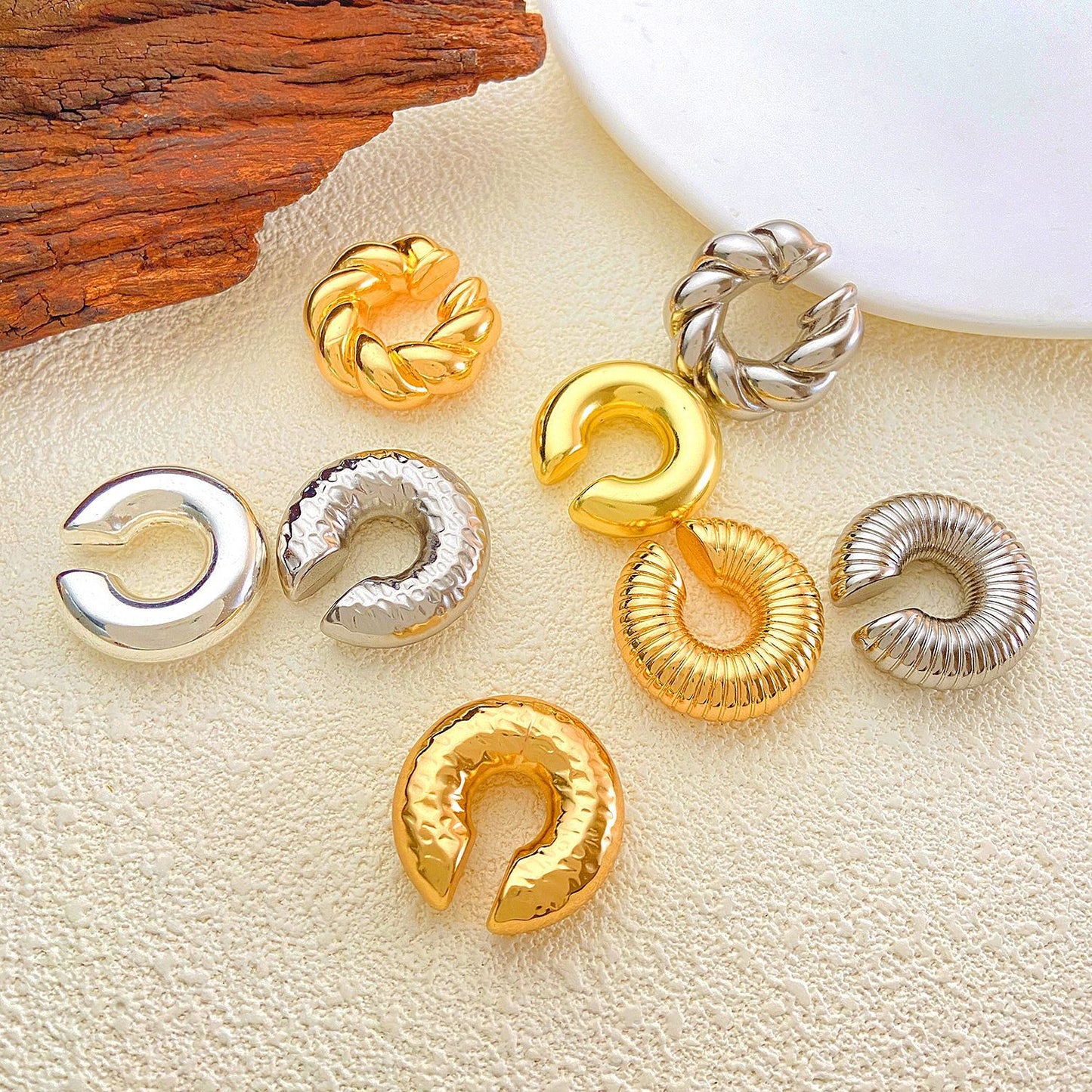 4 Pairs Chunky Gold Ear Cuff Earrings