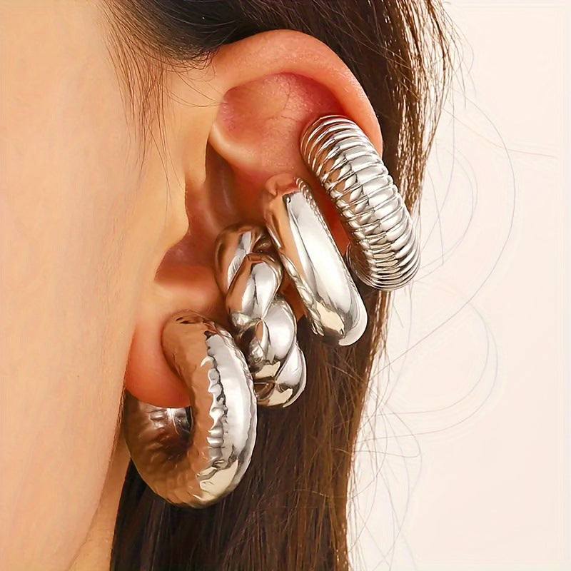 4 Pairs Chunky Gold Ear Cuff Earrings